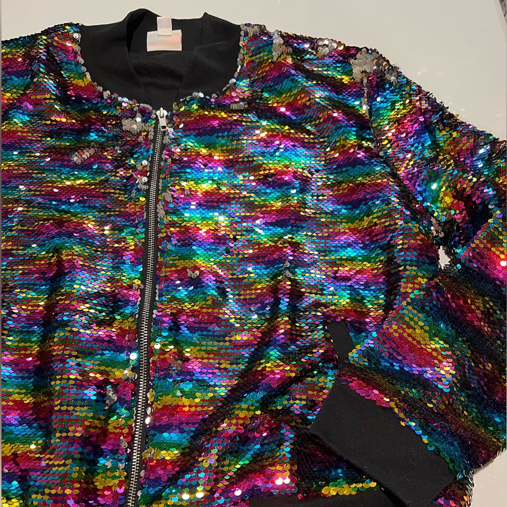 RARE • LuLaRoe sequin jacket • Colorful to silver sequins • Size Large